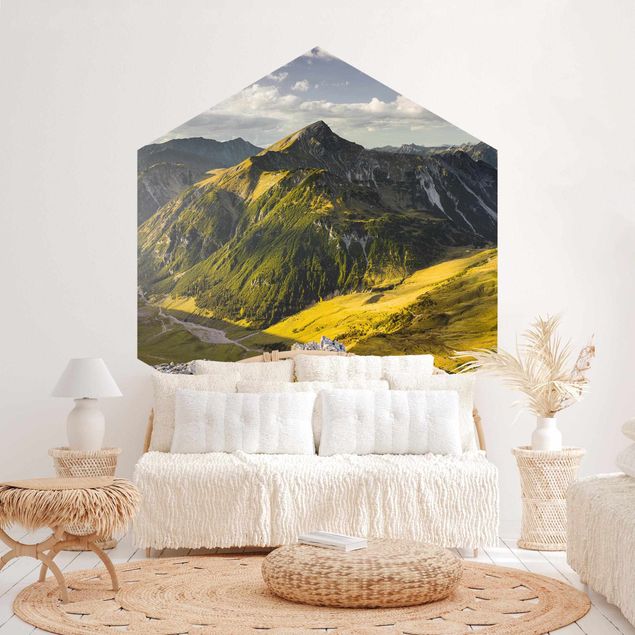 Papier peint ciel nuage Montagnes et vallée des Alpes Lechtal au Tyrol