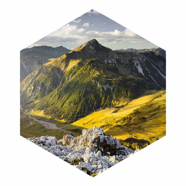 Papier peint campagne chic Montagnes et vallée des Alpes Lechtal au Tyrol