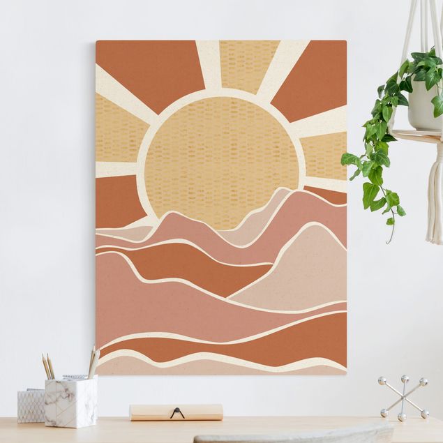 Tableau paysages Paysage montagneux avec lever de soleil doré