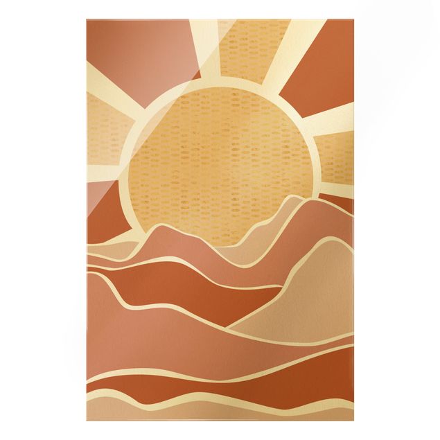 Tableaux modernes Paysage montagneux avec lever de soleil doré
