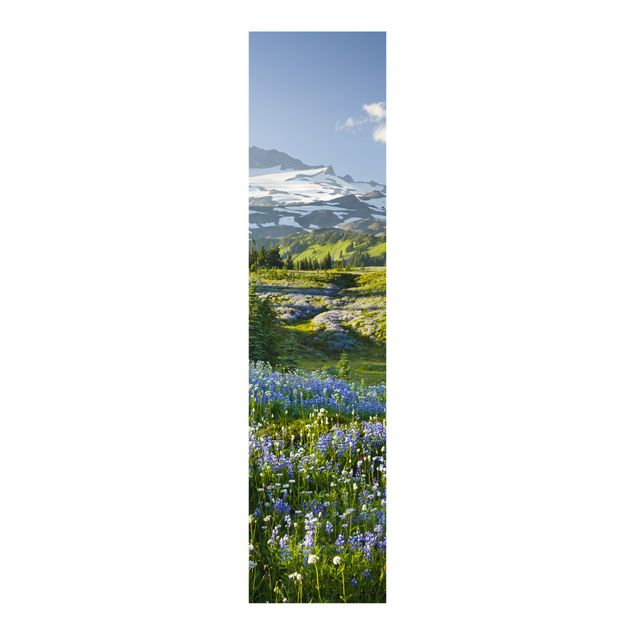Panneaux coulissants avec fleurs Mountain Meadow With Blue Flowers in Front of Mt. Rainier