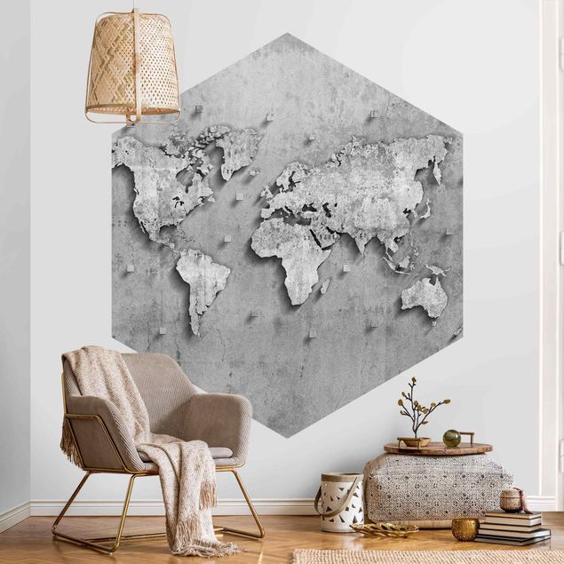 Papier peint industriel Carte du monde en béton