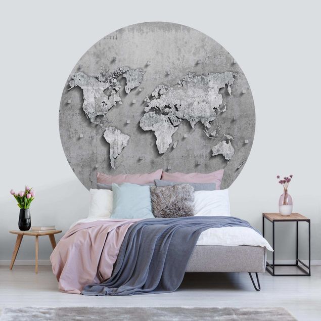 Papier peint moderne Carte du monde en béton