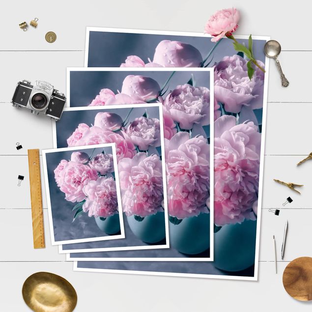 Poster - Vase With Light Pink Peony Shabby