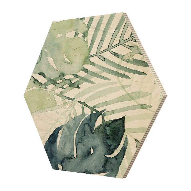 Hexagone en bois - Palm Fronds In Watercolour I