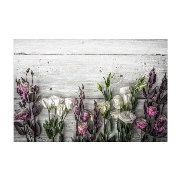 tapis fleuri Tulip Rose Shabby Wood Look