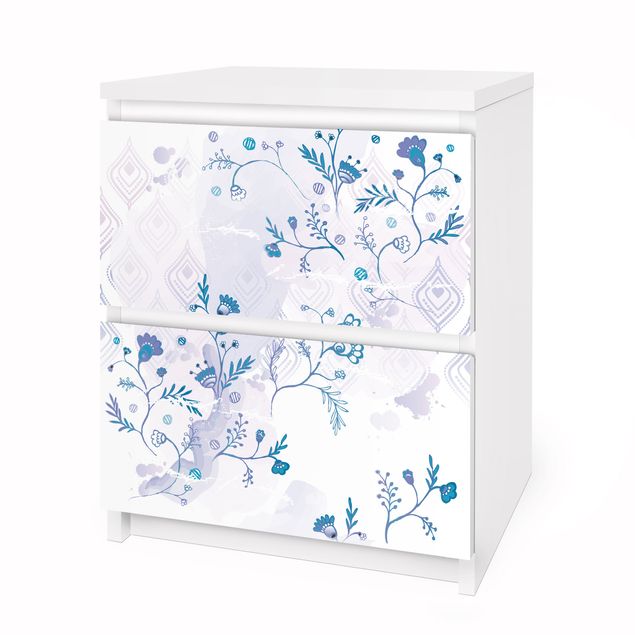 Papier adhésif pour meuble IKEA - Malm commode 2x tiroirs - Blue Fantasy Pattern