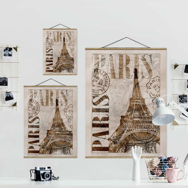 Tableau marron moderne Collage Shabby Chic - Paris