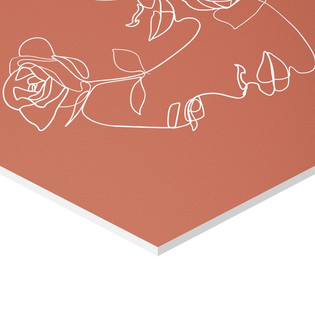 Tableaux muraux Line Art Visages Femmes Roses Cuivre