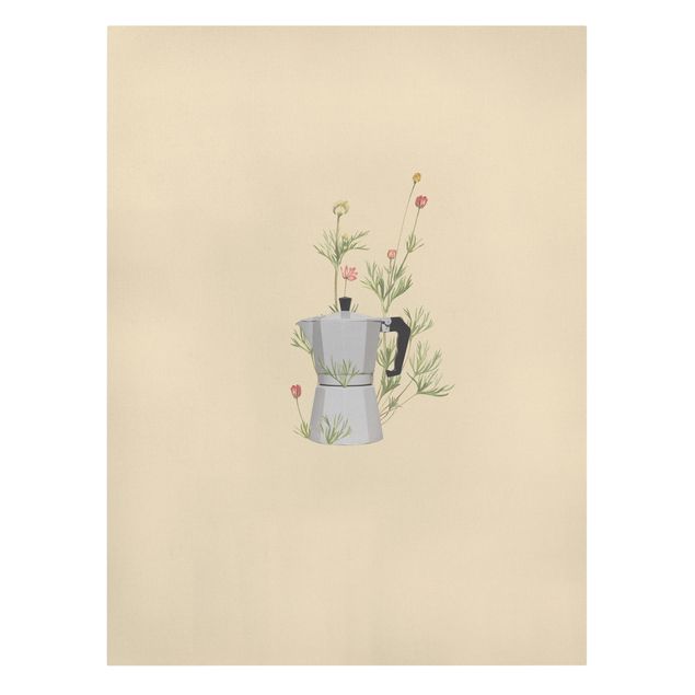 Tableaux sur toile avec café Bialetti avec fleurs