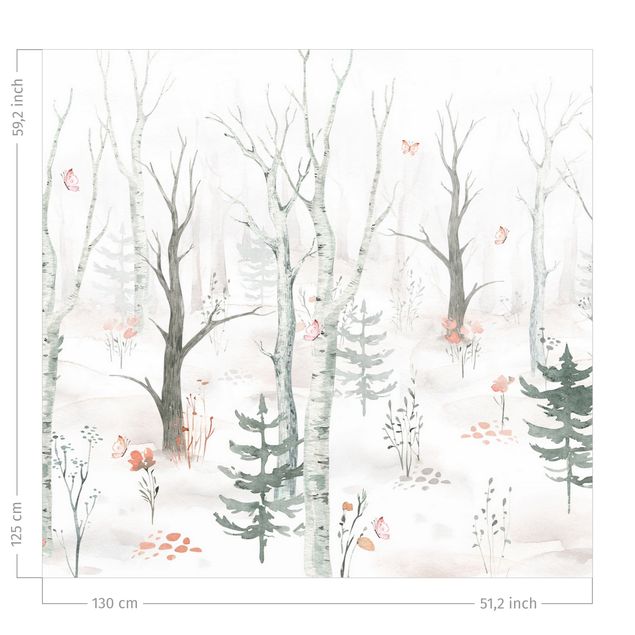 rideaux cuisine moderne Birch forest with poppies