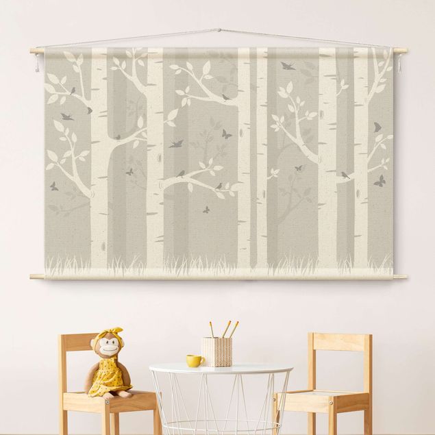 Déco chambre enfant Birch Forest With Butterflies And Birds