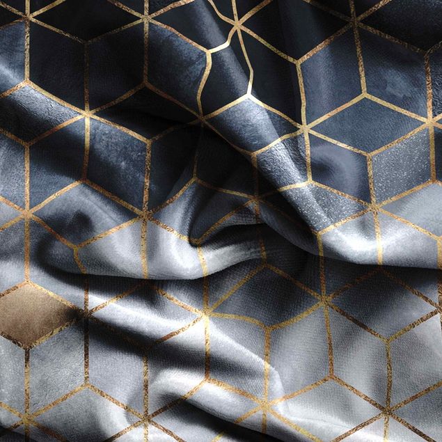 rideaux motifs Blue White Golden Geometry
