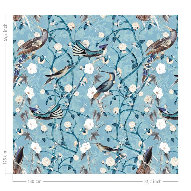 rideaux salon moderne Blue Morning Glories With Birds