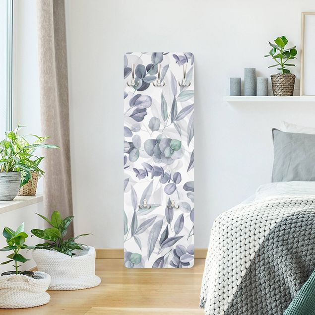 Porte-manteaux muraux avec dessins Feuilles d'Eucalyptus Aquarelle Bleu