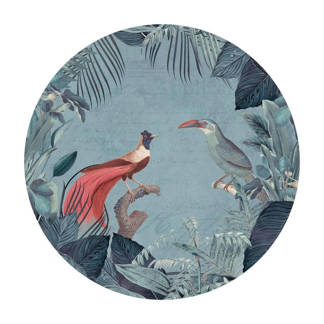 tapis nature Paradis bleu gris avec oiseaux tropicaux
