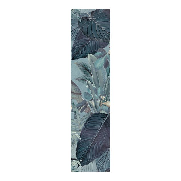Panneaux coulissants avec fleurs Paradis bleu gris avec oiseaux tropicaux