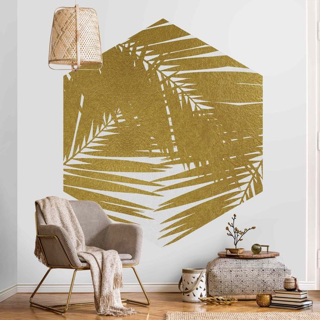 Tapisserie paysage Vue à travers des feuilles de palmier dorées