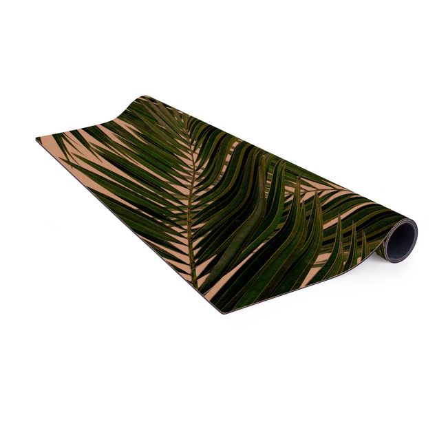 tapis chambre nature Vue à travers des feuilles de palmier vertes