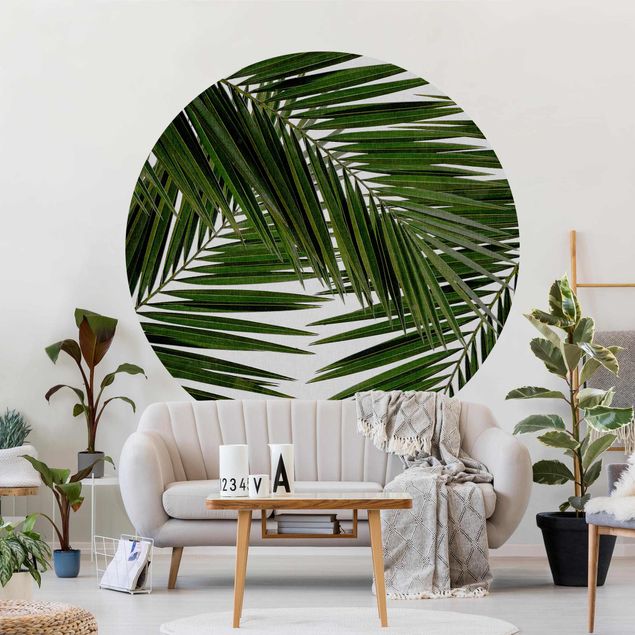 Tapisserie moderne Vue à travers des feuilles de palmier vertes