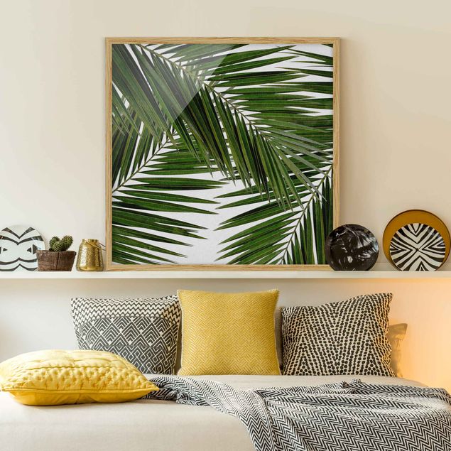 Tableau paysages Vue à travers des feuilles de palmier vertes