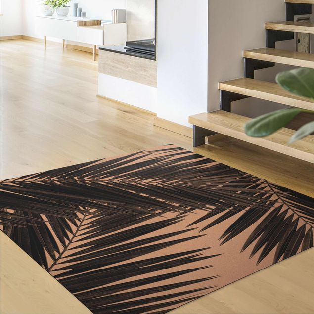 tapis feuille Vue sur des feuilles de palmier noir et blanc