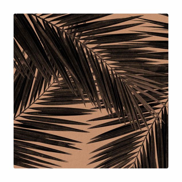 tapis grande taille Vue sur des feuilles de palmier noir et blanc