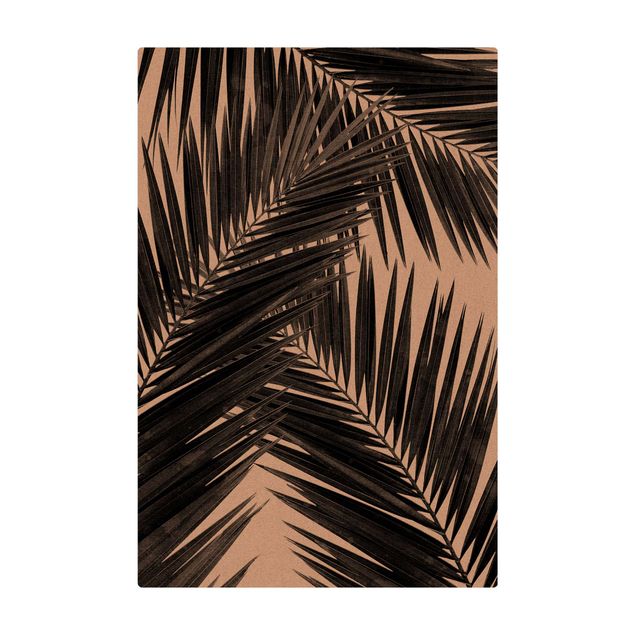 grand tapis Vue sur des feuilles de palmier noir et blanc