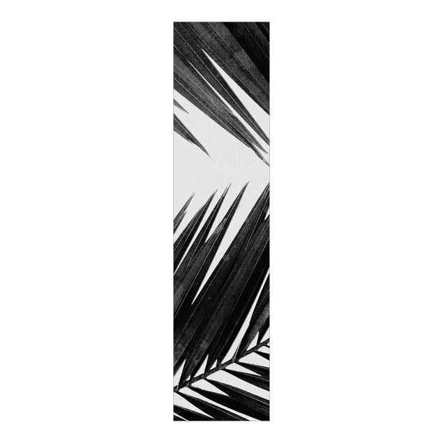 Panneaux coulissants avec fleurs Vue sur des feuilles de palmier noir et blanc
