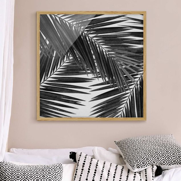 Déco murale cuisine Vue sur des feuilles de palmier noir et blanc