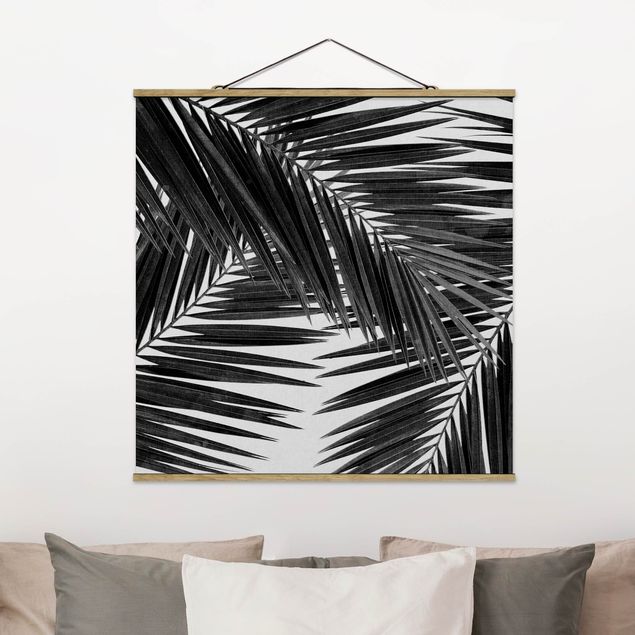 Déco mur cuisine Vue sur des feuilles de palmier noir et blanc