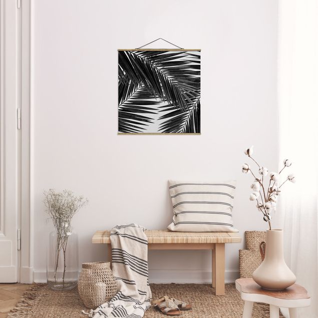 Tableau paysages Vue sur des feuilles de palmier noir et blanc