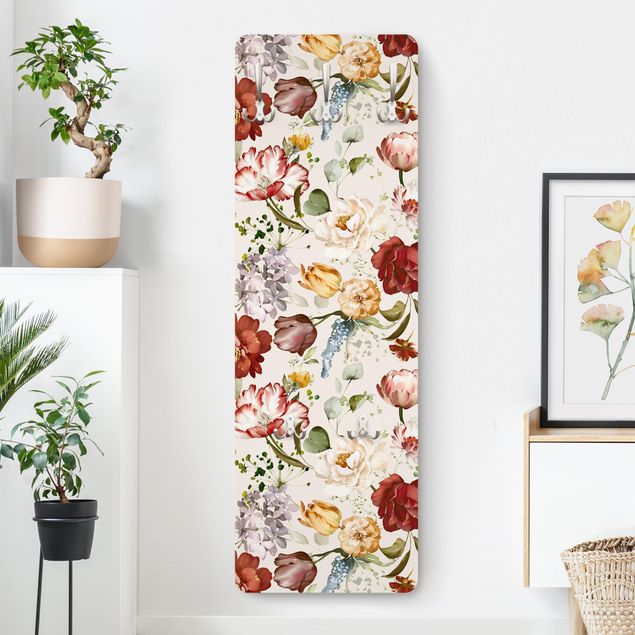 Porte-manteaux muraux avec fleurs Flowers Watercolour Vintage Pattern on Beige