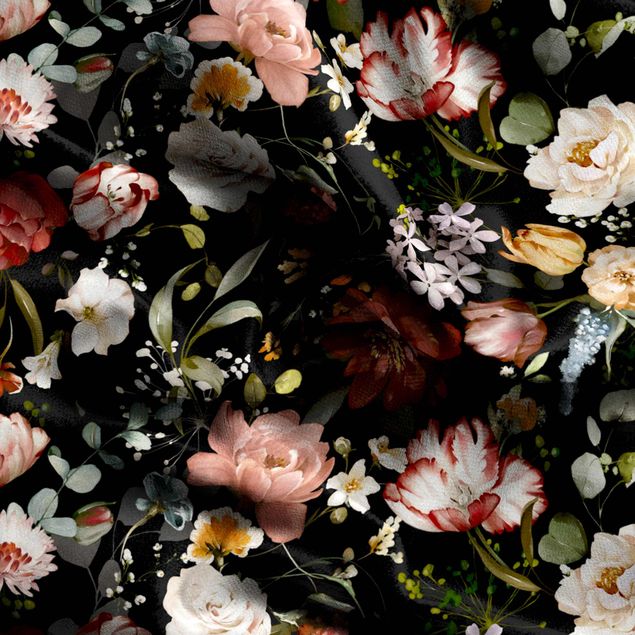 rideaux motifs vintage Motif floral vintage sur fond noir aquarelle