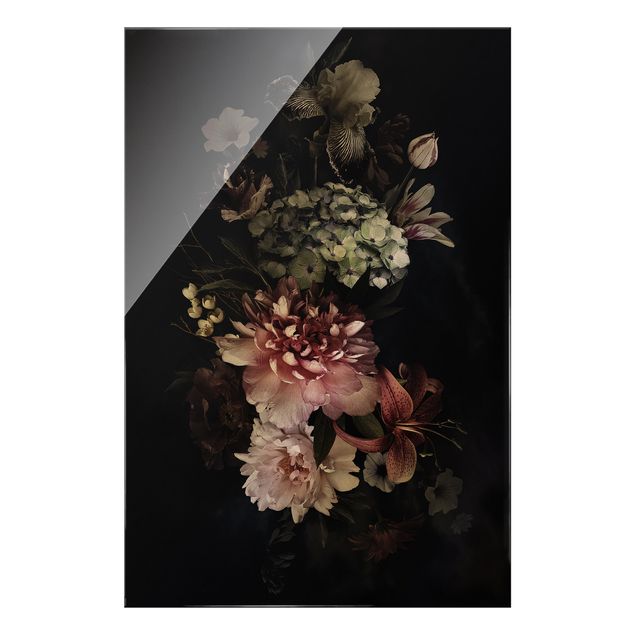Tableau fleurs Fleurs et brouillard sur fond noir