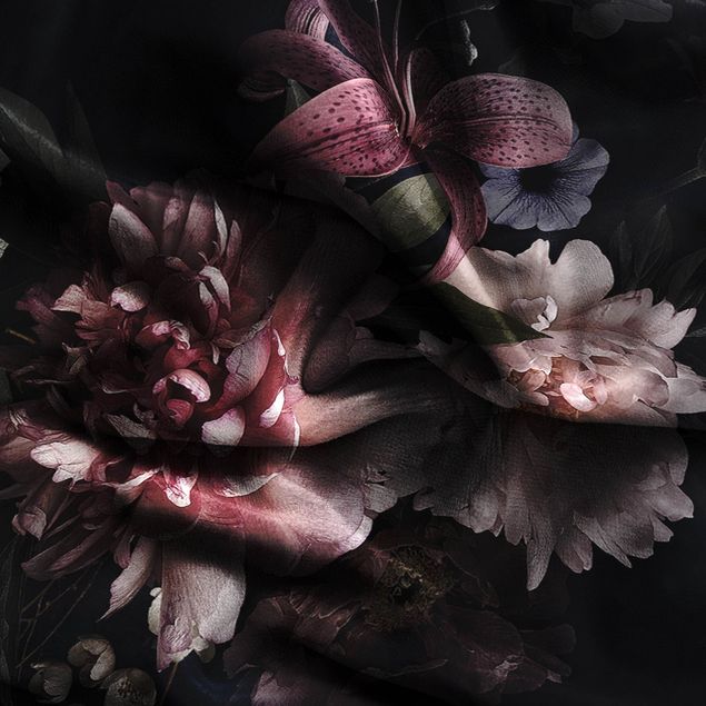 rideau fleurie Flowers With Fog On Black