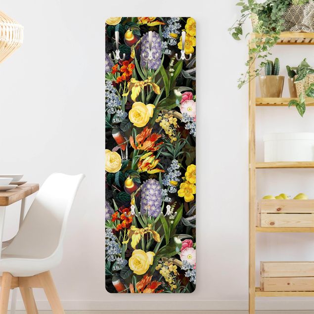 Porte-manteaux muraux avec fleurs Fleurs avec Des Oiseaux Tropicaux Colorés