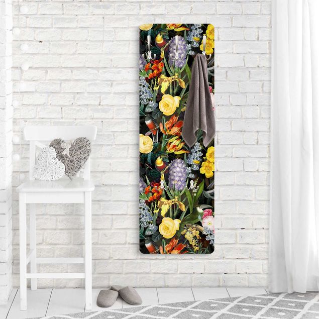 Porte-manteaux muraux avec dessins Fleurs avec Des Oiseaux Tropicaux Colorés
