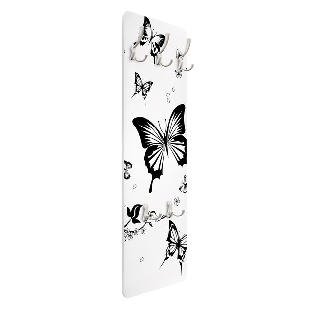 Porte manteau mural noir design Fleurs et papillons