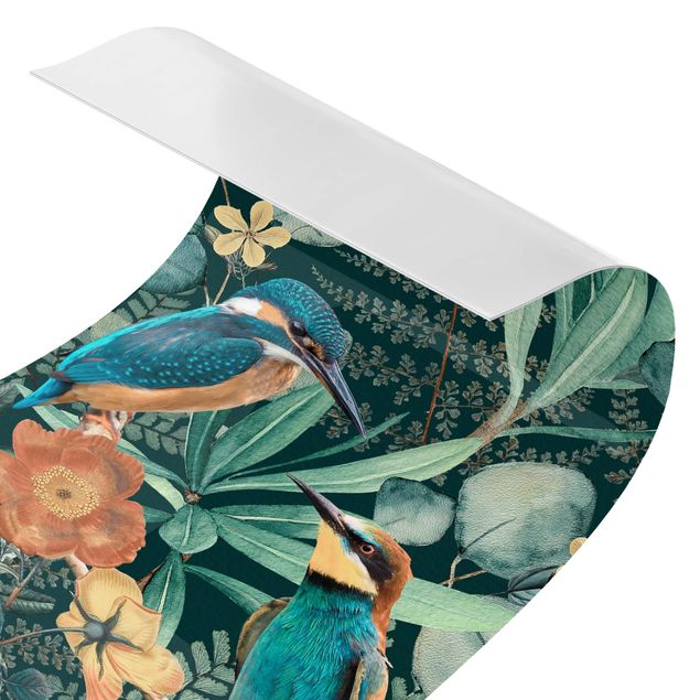 Revêtement mural de douche - Floral Paradise Kingfisher And Hummingbird