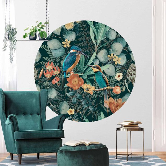 Déco murale cuisine Paradis floral martin-pêcheur et colibri