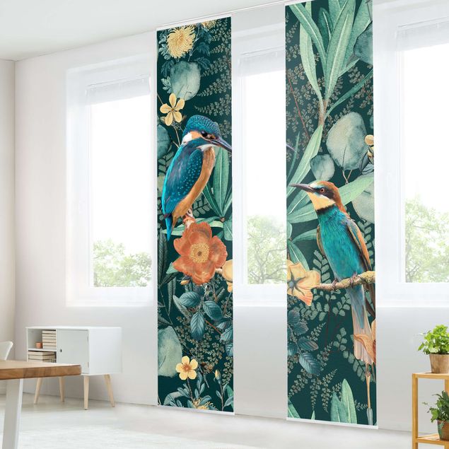 Panneaux coulissants avec fleurs Paradis floral martin-pêcheur et colibri