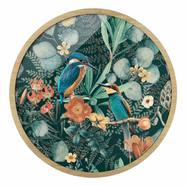 Tableau multicolor Paradis floral martin-pêcheur et colibri