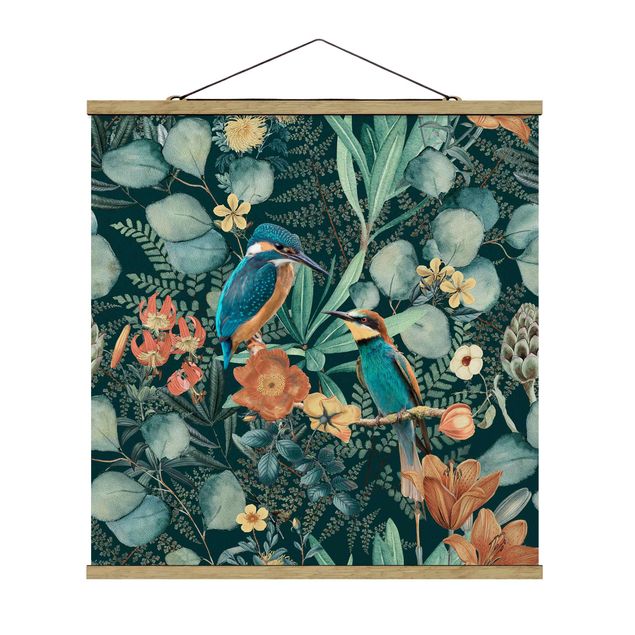 Cadre animaux Paradis floral martin-pêcheur et colibri
