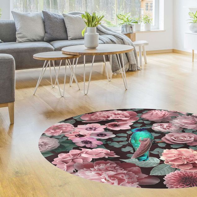 tapis contemporain Paradis floral colibri avec roses