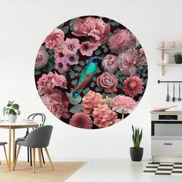 Déco murale cuisine Paradis floral colibri avec roses