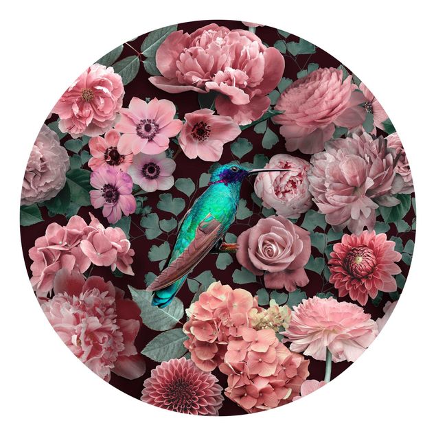 Papiers peints modernes Paradis floral colibri avec roses