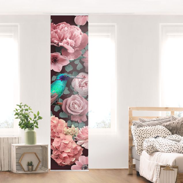 Déco mur cuisine Paradis floral colibri avec roses