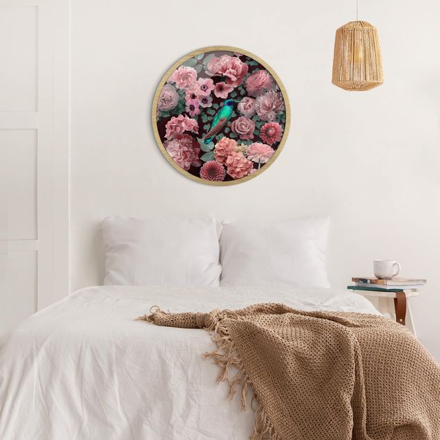 Tableaux modernes Paradis floral colibri avec roses