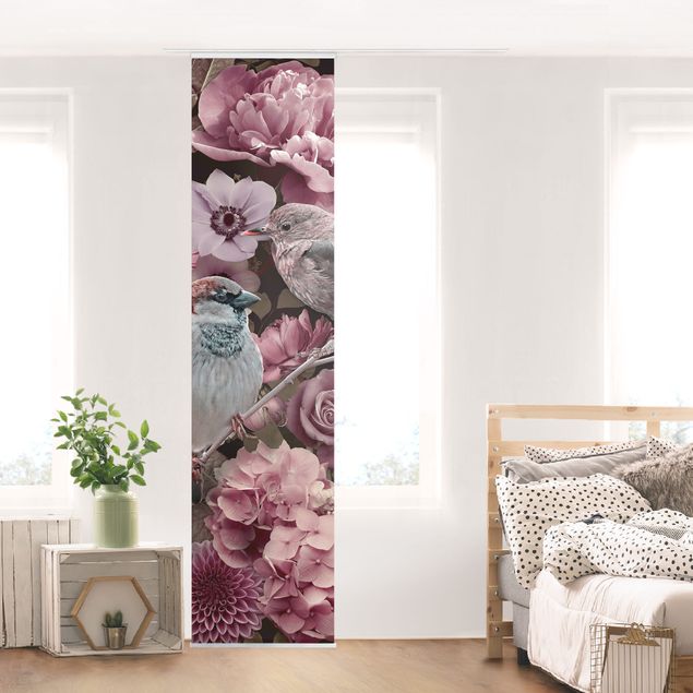 Déco mur cuisine Paradis floral moineau en rose antique